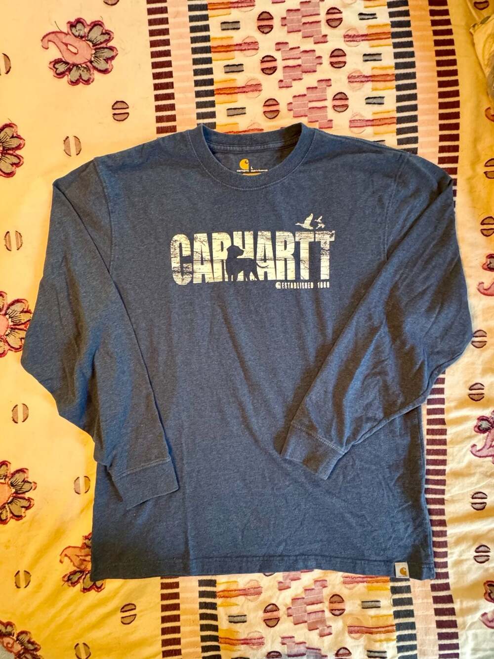 Carhartt Men’s Blue Long Sleeve Graphic Shirt Size Large Original Fit Workwear